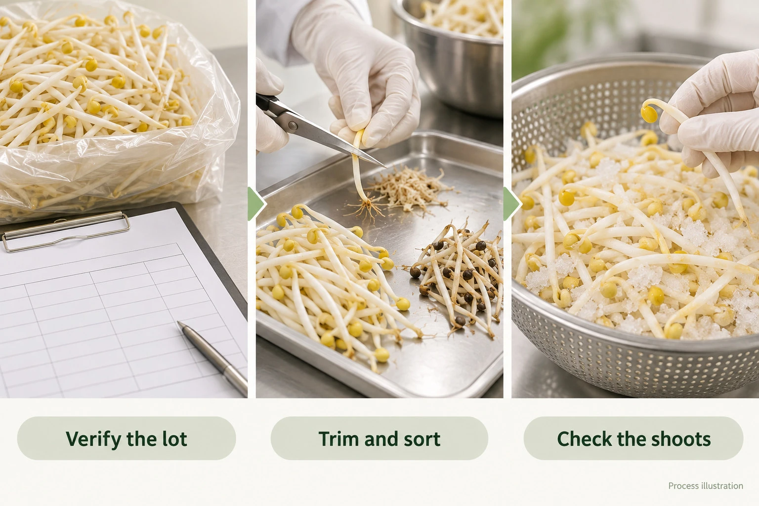 Yellow-headed sprout lot review, trimming and shoot-condition illustration